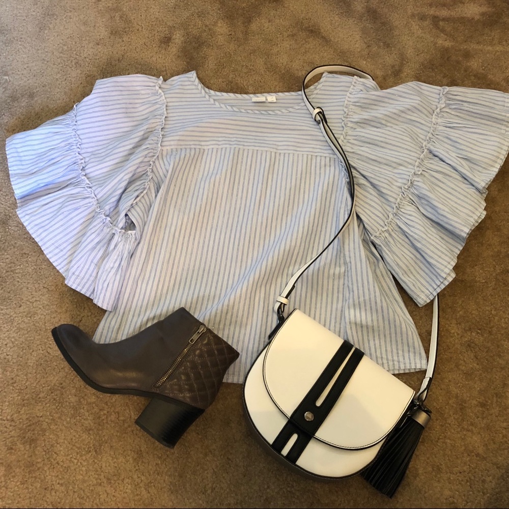 Pinstripe statement sleeve blouse